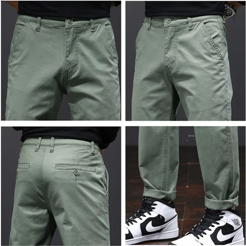 Stretched Casual Men Cotton Trousers Loose Plus Size 44 42 40 Pencil Chino Pants Elastic Male Black Khaki Green Suit Clothing 240810