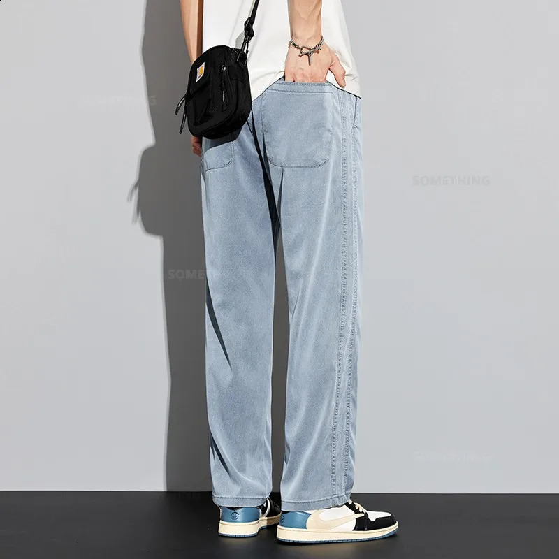 3 Colors in Pants Men Soft Lyocell Fabric Baggy Straight Elastic Waist Drawstring Wide Trousers Male Plus Size 4XL 240812