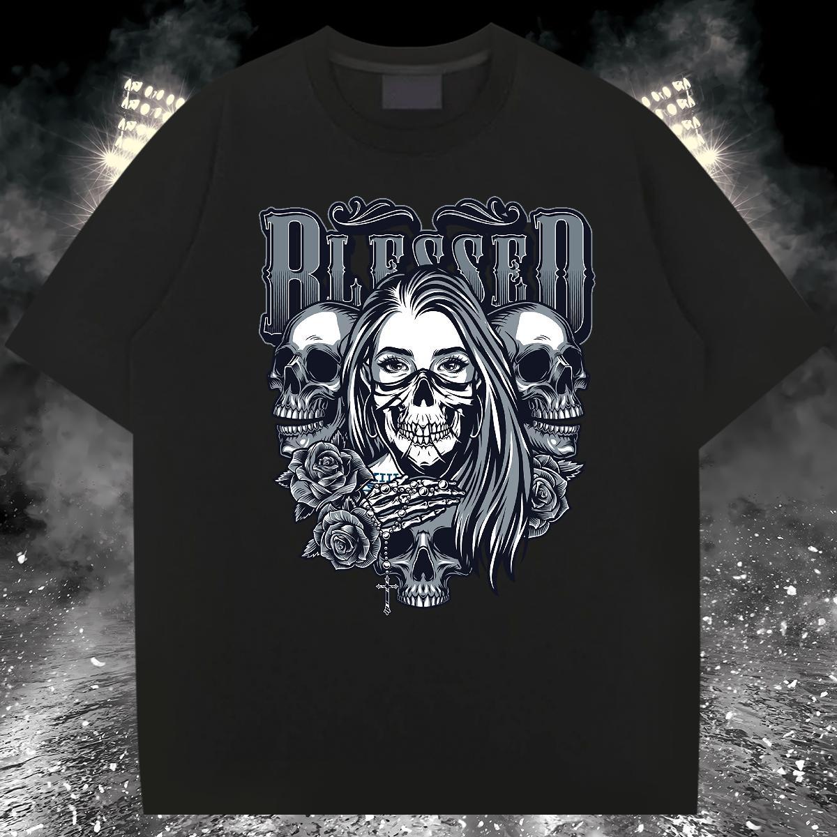 Customized T-Shirts for Men skull Polos 230g 100% Cotton Hip Hop Street Wholesale Floral Print Breathable Soft Couples T Shirts