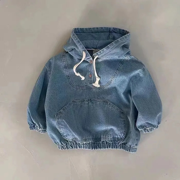 Autumn Baby Girls Denim Hooded Sweatshirt Infant Toddler Long Sleeve Casual Coat Fashion Boys Loose Hoodie Children Clothes 240806