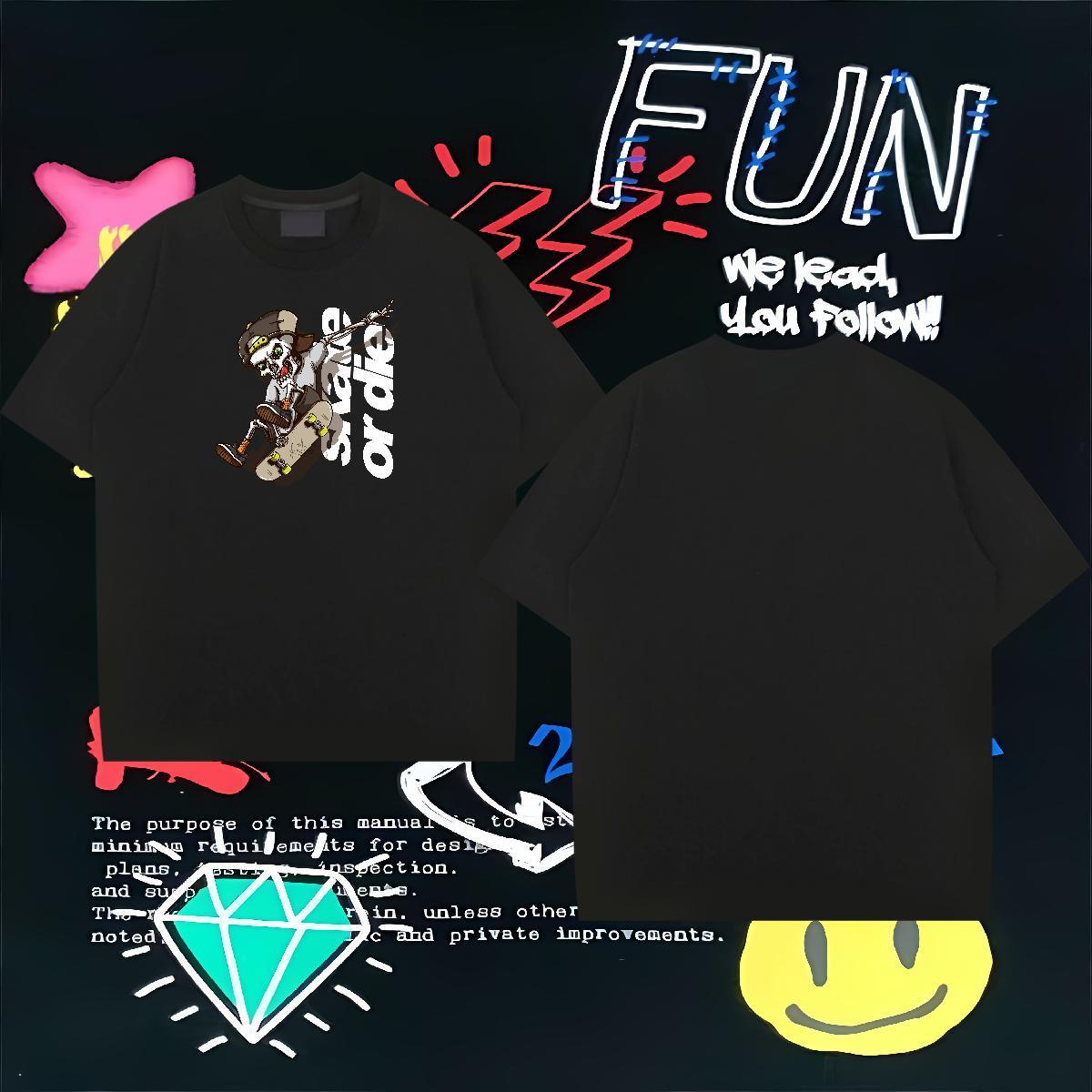 New Mens T Shirts skull Top Tees 230g Cotton Street Loose Anime Print Pure Cotton Men Tops Tees