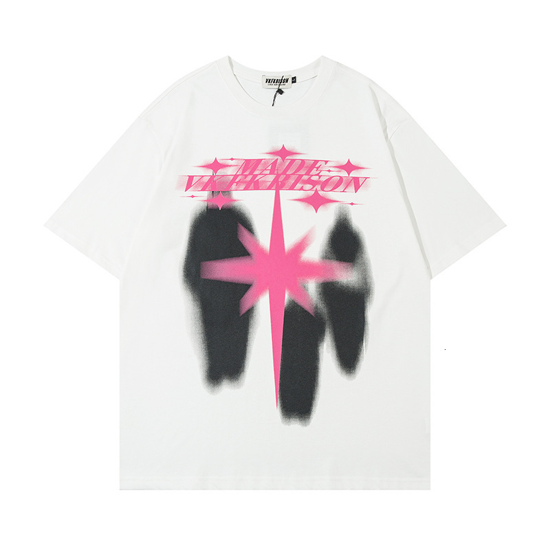 Mens Science Fiction Character Hexagram Print Pattern American Street Personality Niche Couple Dress Ins Short Sleeve t