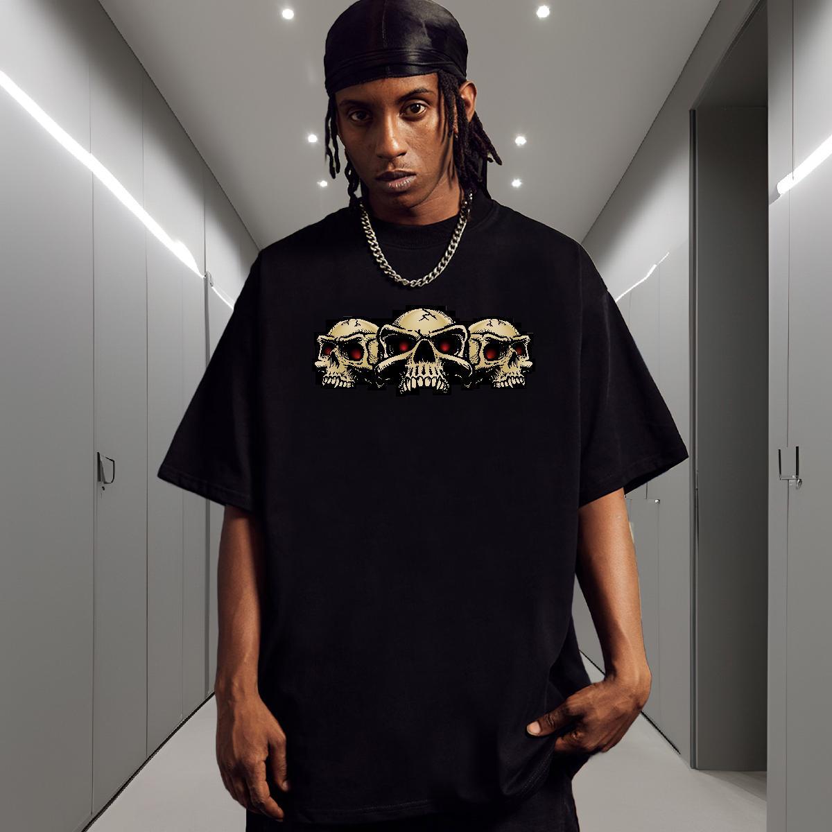 DIY Customized Man T Shirts skull Wear 230g Cotton Street wear Hip Hop Soft Plus Size Custom Short Sleeve O-Neck Men Clothes T-Shirt