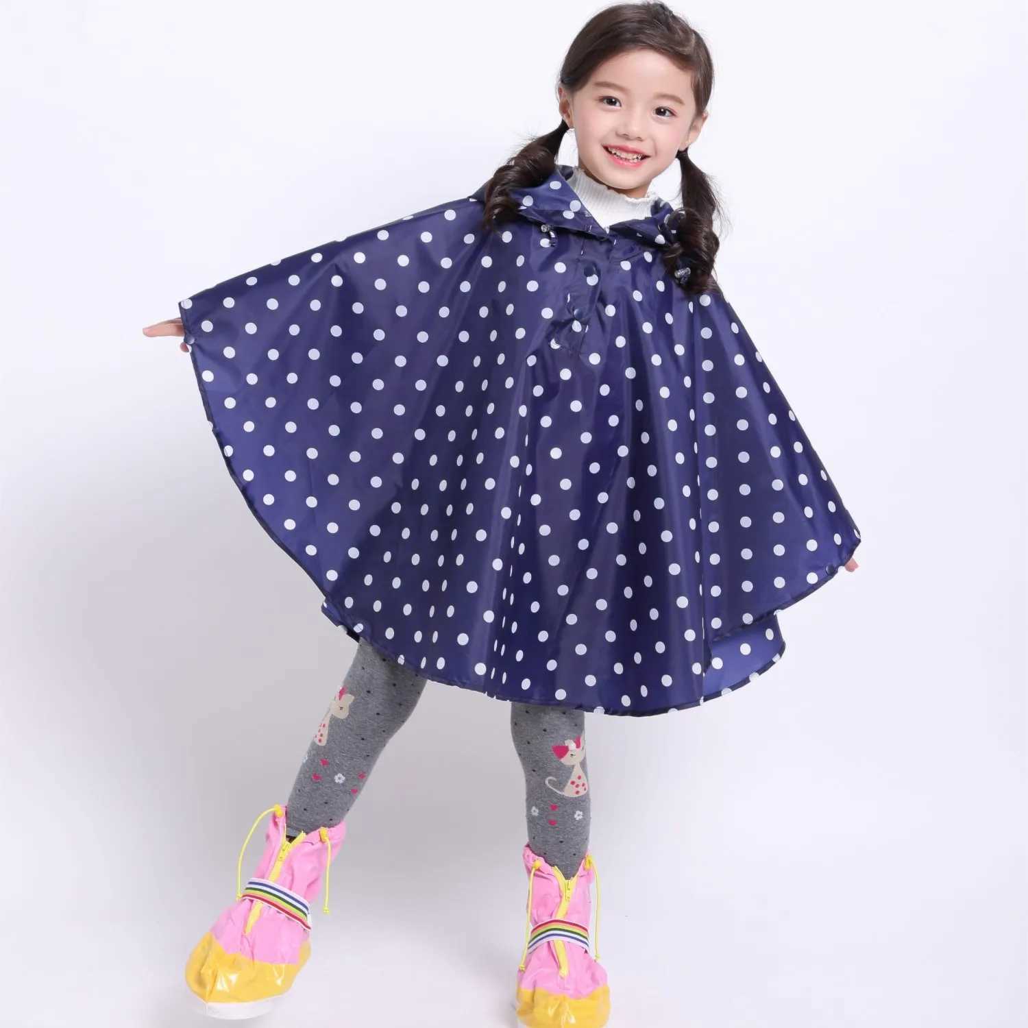 Kids Stylish Rain Poncho Waterproof Jacket Coat for Girls Boys Cape coat Hooded wear Printed Thin rain jacket Y240810