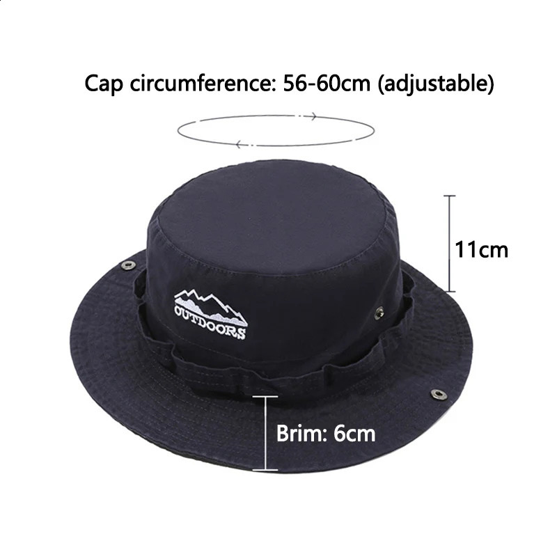 Outdoor mens bucket hat summer UV resistant line width Brim Panama hunting hiking letter embroidery fisherman beach sun 240812