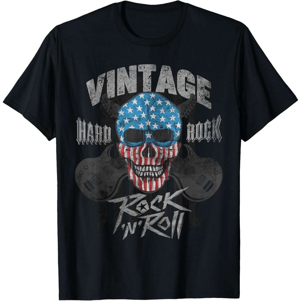 2025S Fashion Designer T Shirt For Mens Rock Roll American Flag Skull Guitars Illustration T Shirt Shirts Tshirt Graphic Tee Casual Tops Clothes Short