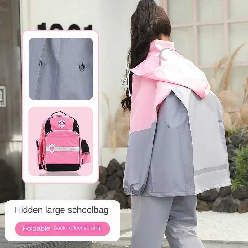 Childrens Full Body Waterproof Raincoat Elementary School Childrens Raincoat and Rainpants Set Split Style Boys and Girls Y240810