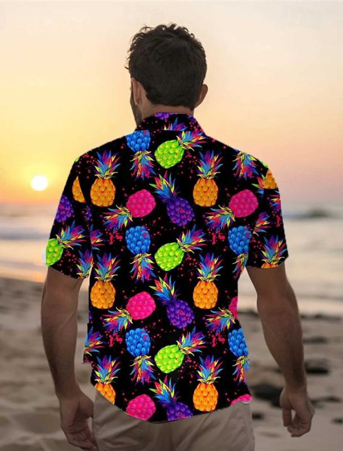 Pineapple Tropical Mens Shirt Summer Aloha Shirt Casual Holiday Summer Spring Turndown Short Sleeve Stretch Fabric ShirtXJ240812