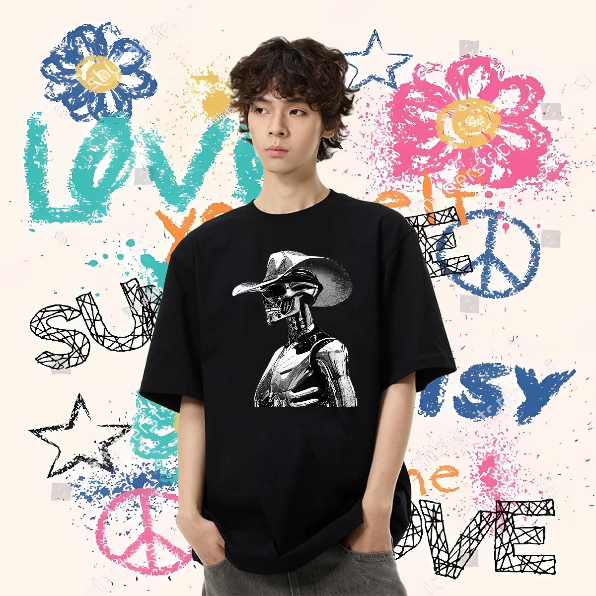 Wholesale T Shirt For Man skull Tshirts 230g 100% Cotton Casual Beach Cool Design Anime Breathable Men Clothes T-Shirt