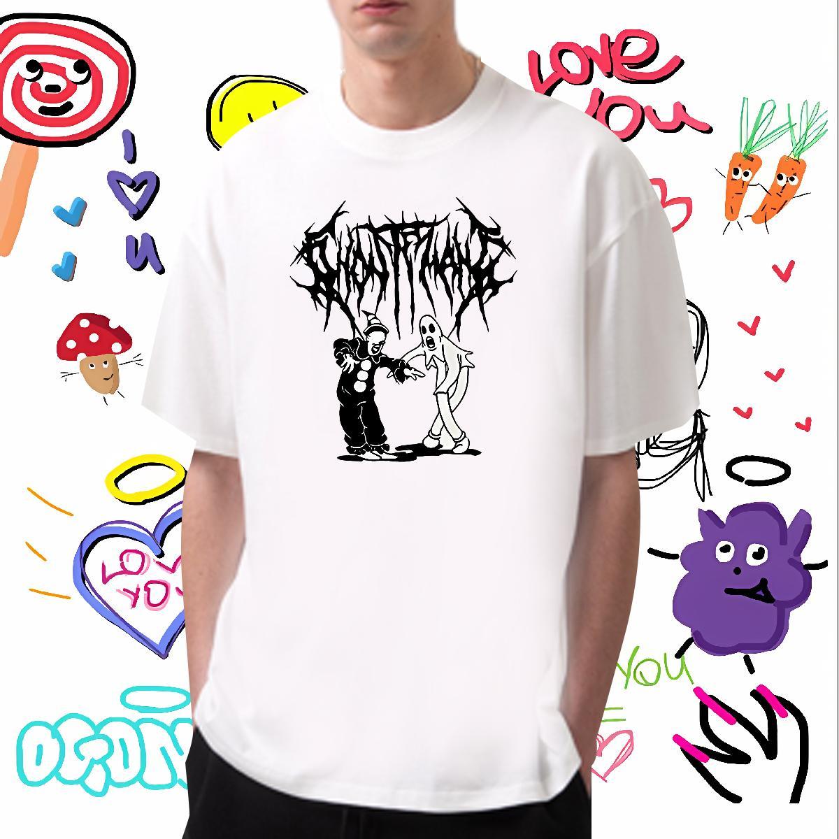 Stylist T Shirt For Man skull Tees 230g 100% Cotton Hip Hop Street Popular Anime Print Breathable Crew Neck Men Tees