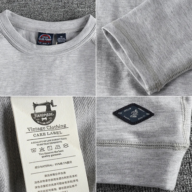Autumn American Retro 280G Long Sleeve O-neck Solid Color T-shirt Mens Simple 95% Slub Cotton Washed Loose Youth Casual Tops 240812
