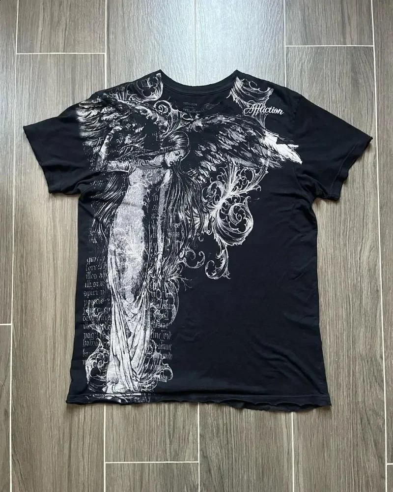 Y2K Retro T-shirt Harajuku Hip Hop Kawaii Oversized T shirt Mens Womens Short Sleeved Gothic Clothing Tops Streetwear 240812