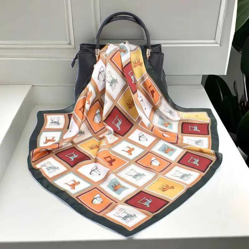 Luxury brand womens scarf summer 70cm silk scarf shawl womens sunset beach shawl horse print square scarf Muslim headscarf W240810