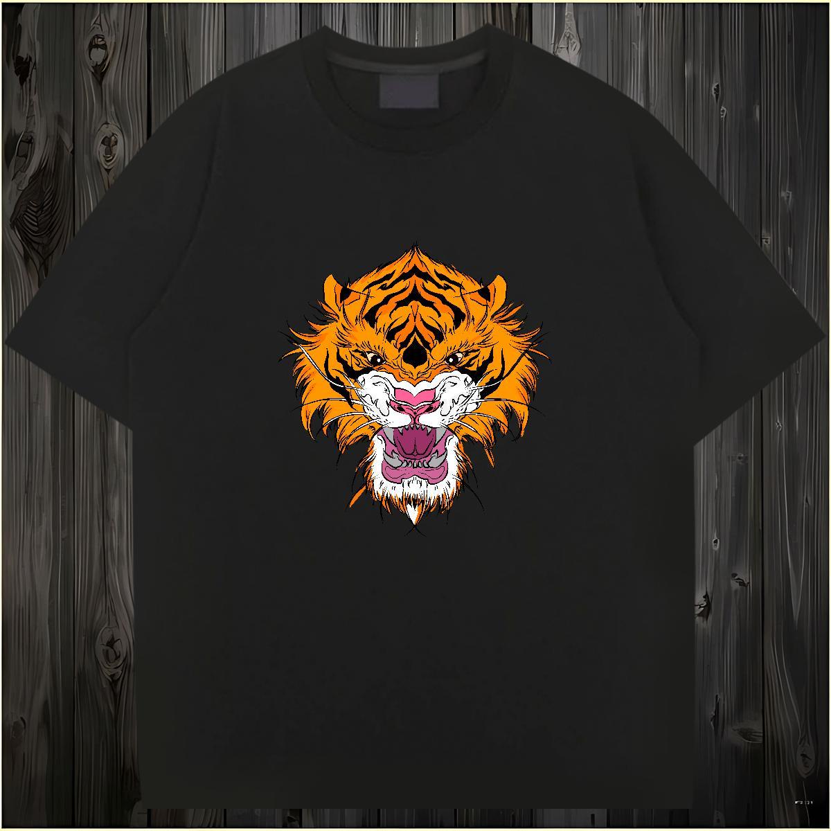 Free Shipping Men T Shirts tiger O-Neck Short Sleeve Street Custom Anime 230g 100% Cotton Tshirts DIY Top Tees