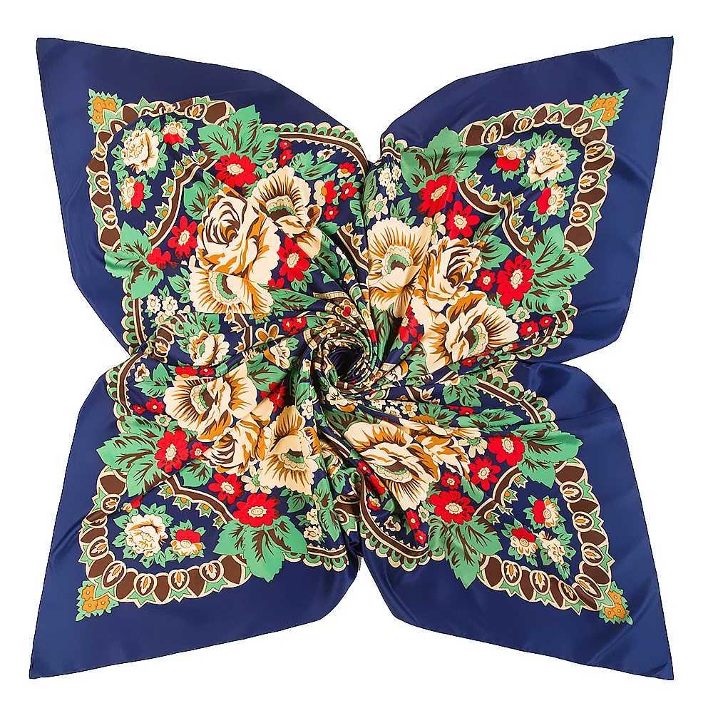 130cm 2021 New Luxury Brand Bohemian Printed Winter Silk Scarf Womens Twill Flower Headscarf Big Head Scarf Square Scarf W240810