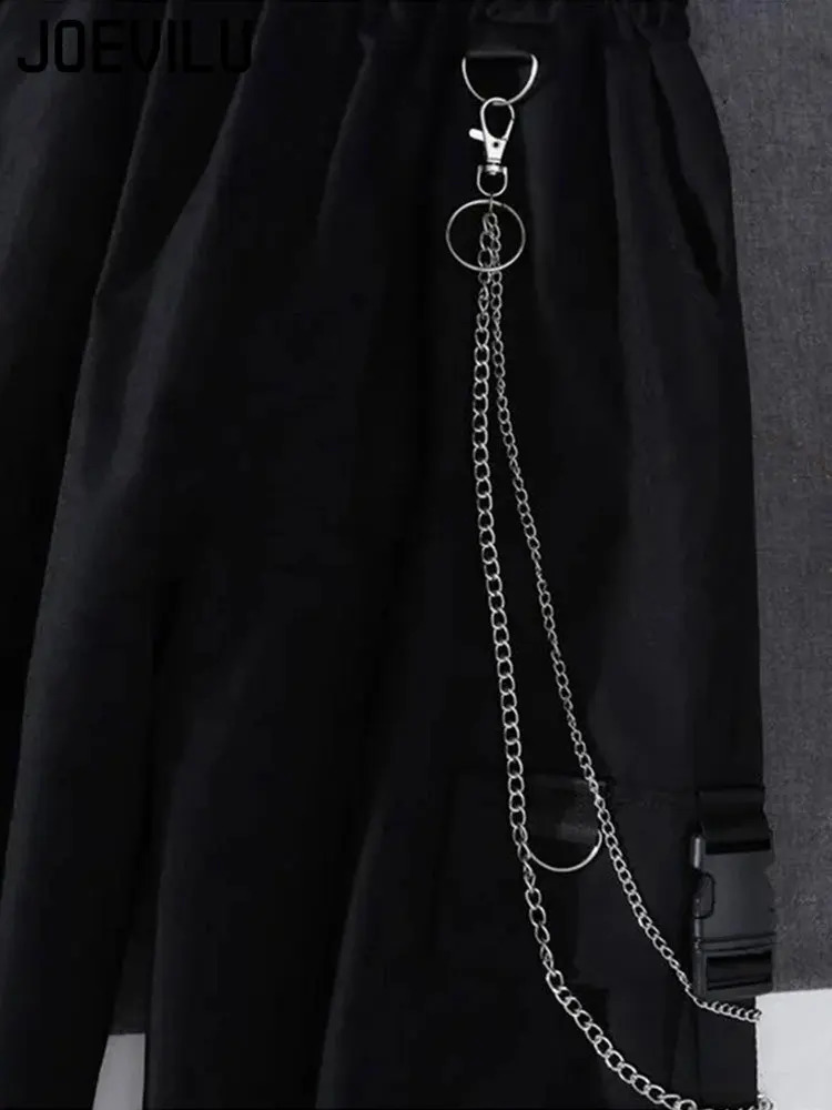 2PCs Streetwear Outfits Loose Long Sleeve Shirt Ribbon Chain Cargo Pants 2 Piece Sets Korean Casual Unisex Couple Suit y240815 - view 7