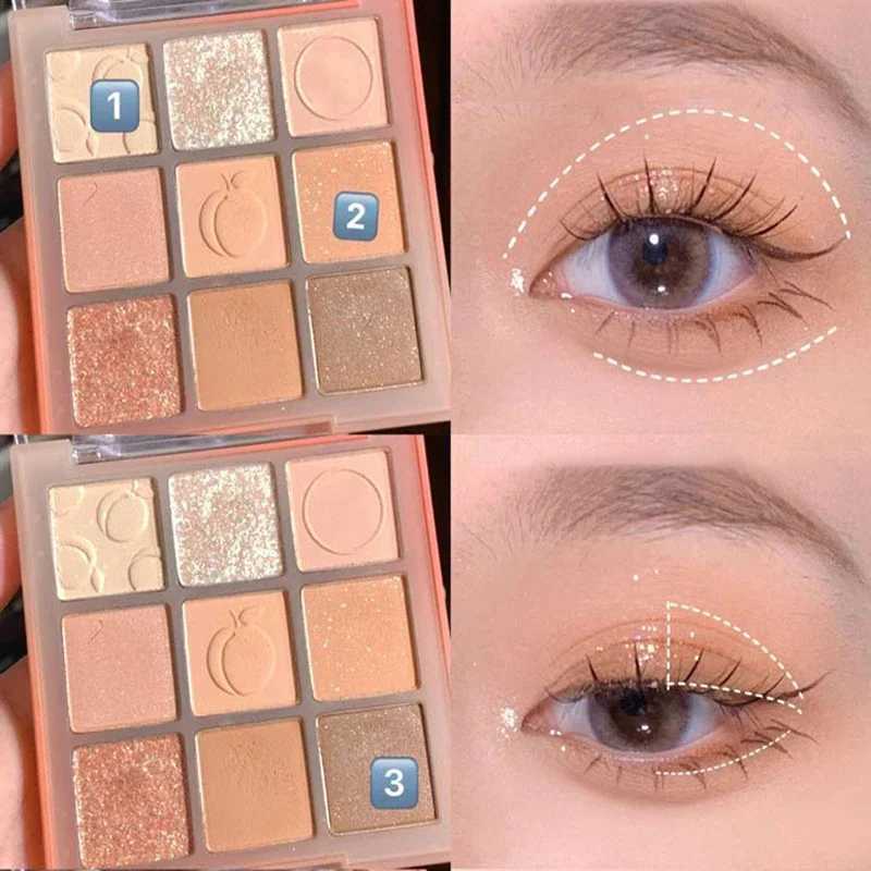 Cream Peach Eyeshadow Palette Sequins lescent Eye Contour Glitter Pigment Shadow Palette Cute Makeup Beauty CosmeticsW241212