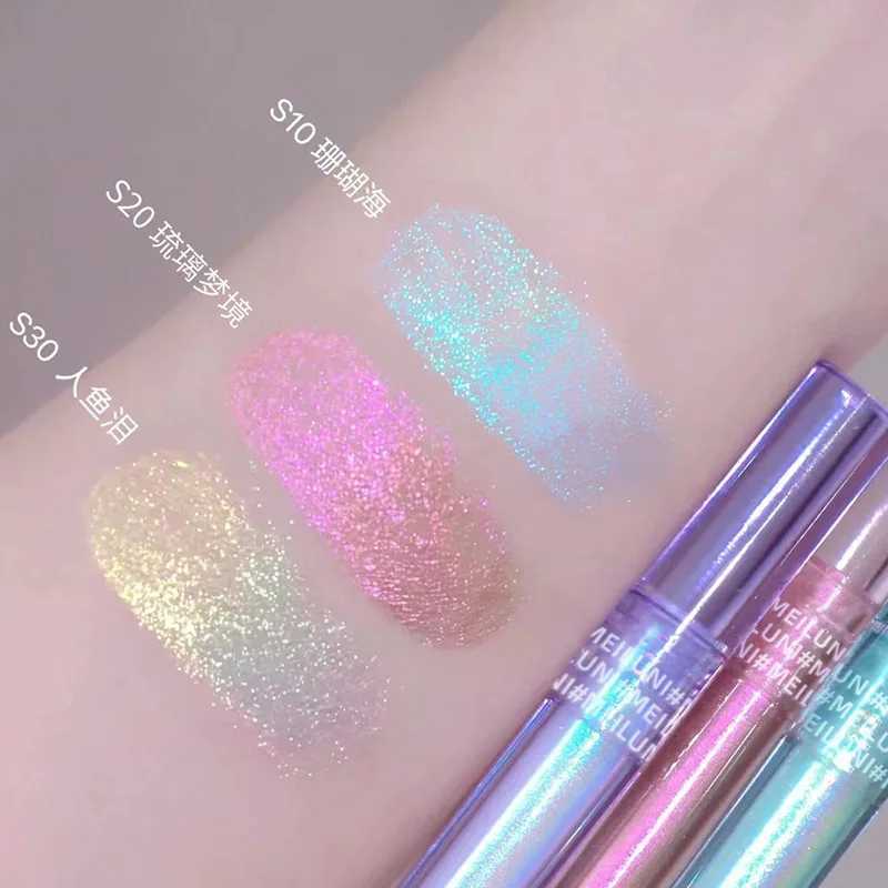 Shiny color changing longan makeup multi color shimmer eye shadow two color stick shiny chrome fluorescent pen party luminous cosmeticsW241212