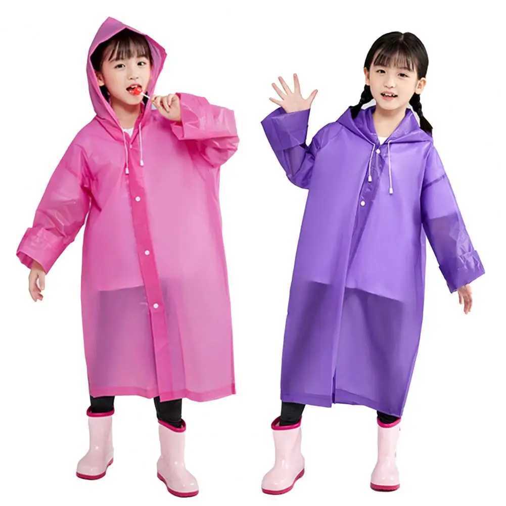 Rain Poncho Buttons Closure Hooded Raincoat Double Layer Waterproof Simple Children Full Body Raincoat Y240810