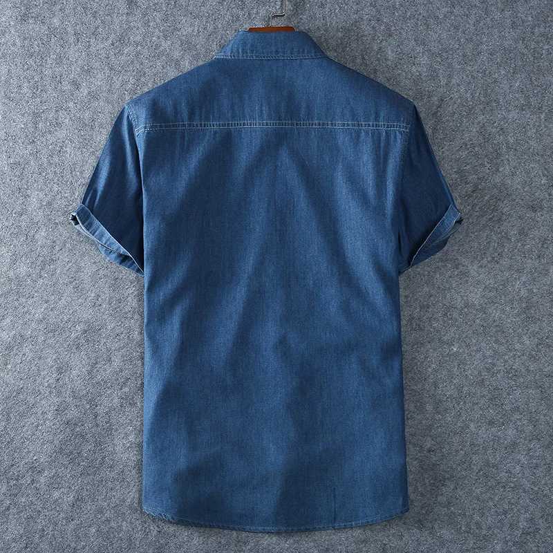 Mens Blue Denim Shirts Short Sleeve Jean Shirts New Summer High Quality Men Cotton Light Blue Denim Shirts Plus size L-8XLXJ240812