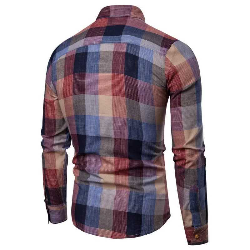 Autumn and Winter New Mens Slim Fit Korean Edition Colorful Checkered Long Sleeve Shirt Casual Youth Fashion Hollow Out TrendXJ240812