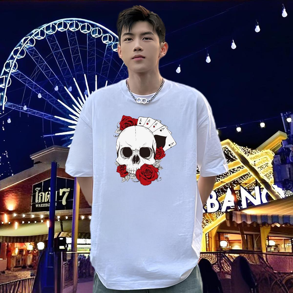 Fashion Design T shirt skull Top Tees 230g 100% Cotton Casual Free Shipping DIY Printed Pure Cotton Men Clothes T-Shirt