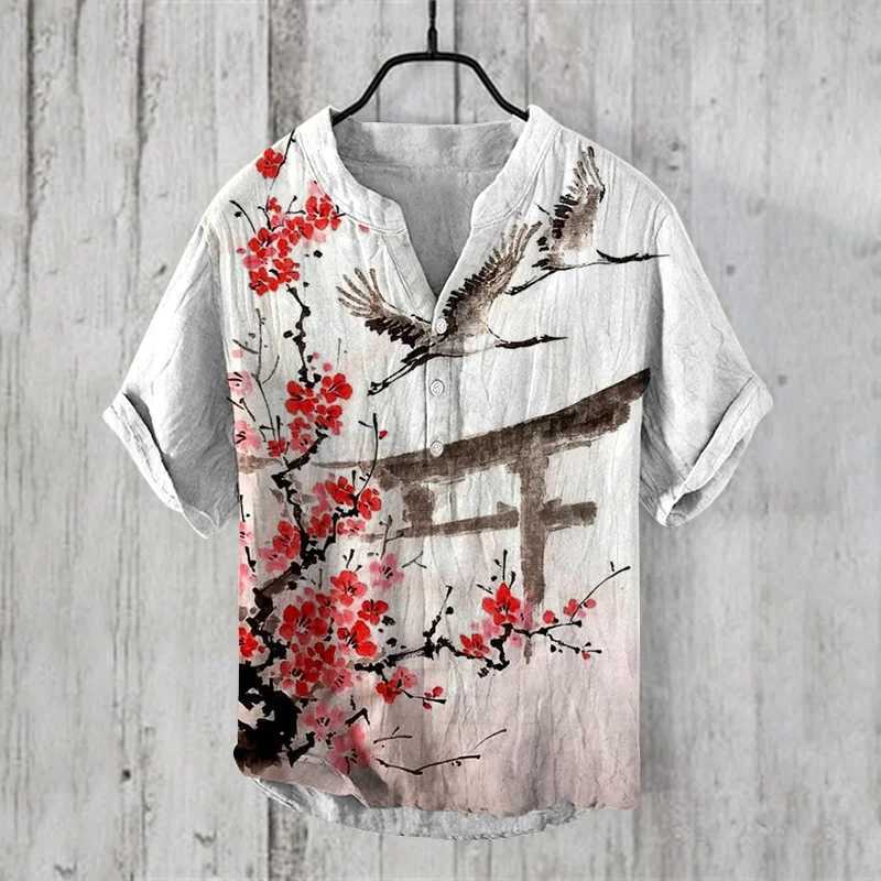 2024 Hawaii fashion linen high-quality fabric mens short sleeved shirt European and American popular style street casual wearXJ240812