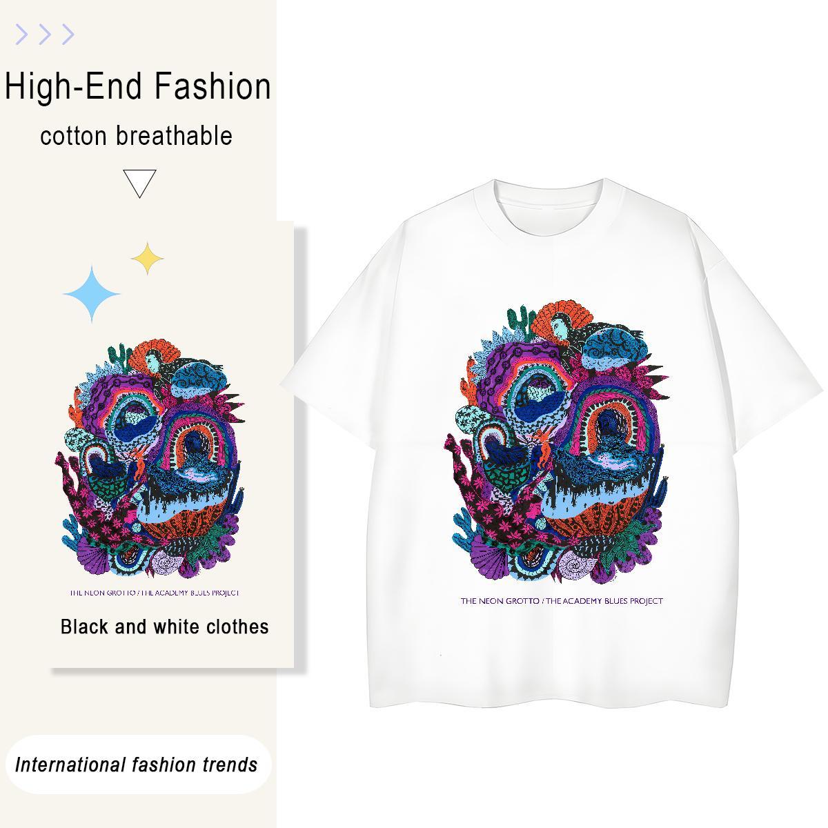 Unisex Men Clothes T-Shirt Hip Hop 230g Cotton Cartoon Print Breathable Short Sleeve snake T shirt Fashion Casual Polos