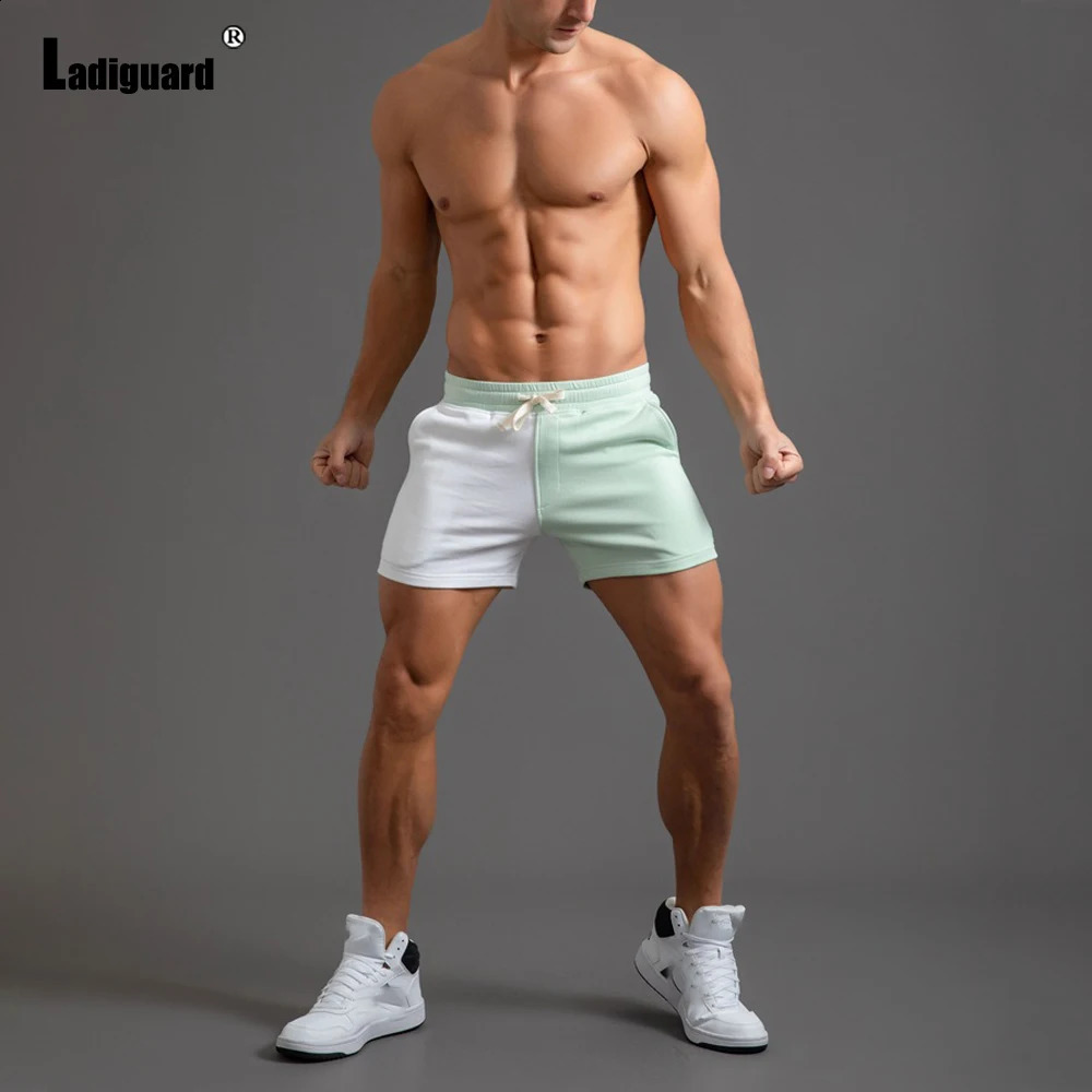Ladiguard Men Casual Skinny Beach Shorts Homme Patchwork Shorts Plus Size Male Drawstring Short Pants Sexy Mens Clothing 240812