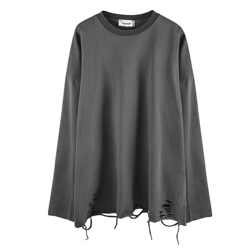 Mens Dark Ro Piercing 100 Cotton 200g Ins Long Sleeve T-shirt Mens and Womens High Street Design Cuts Tee