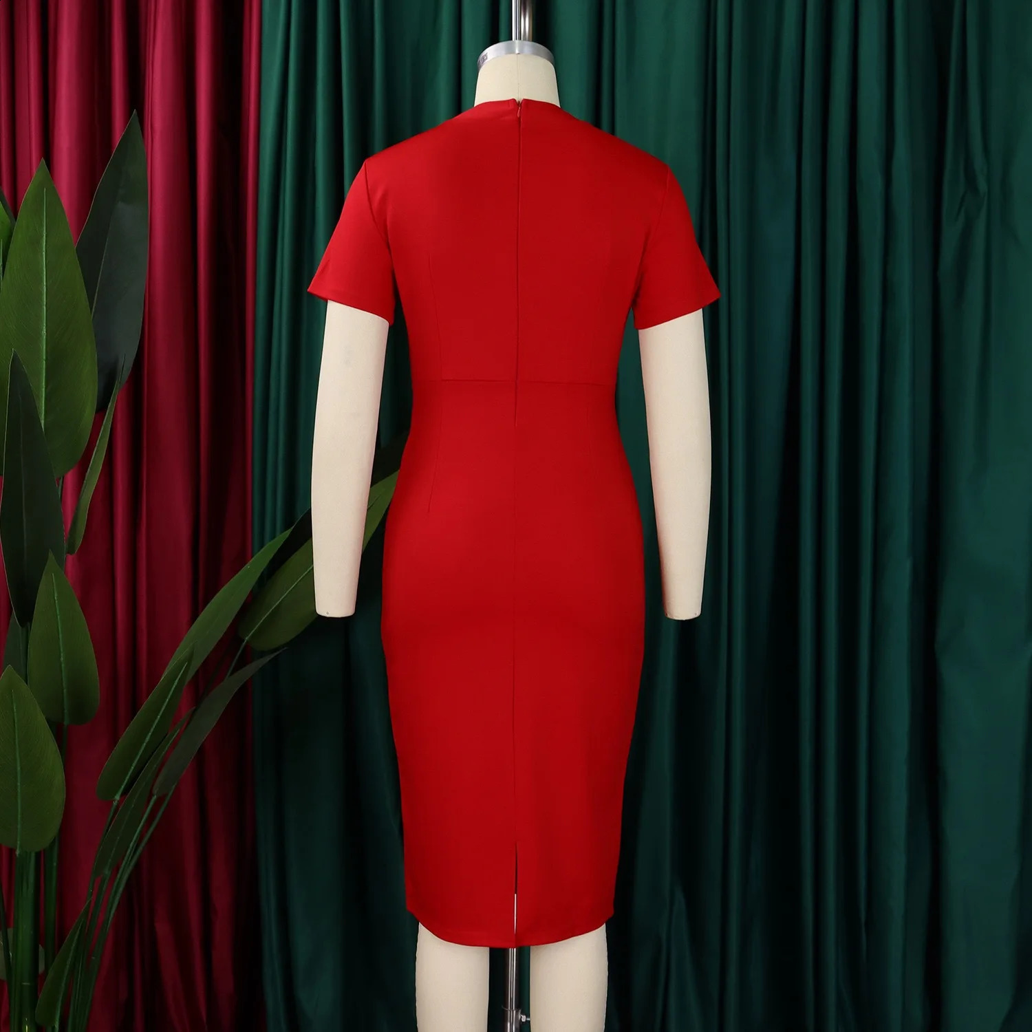 Elegant Bodycon Dresses for Office Ladies O Neck Short Sleeve Buttons Sheath Package Hips Mid Calf Professional Work Dress Midi 240812