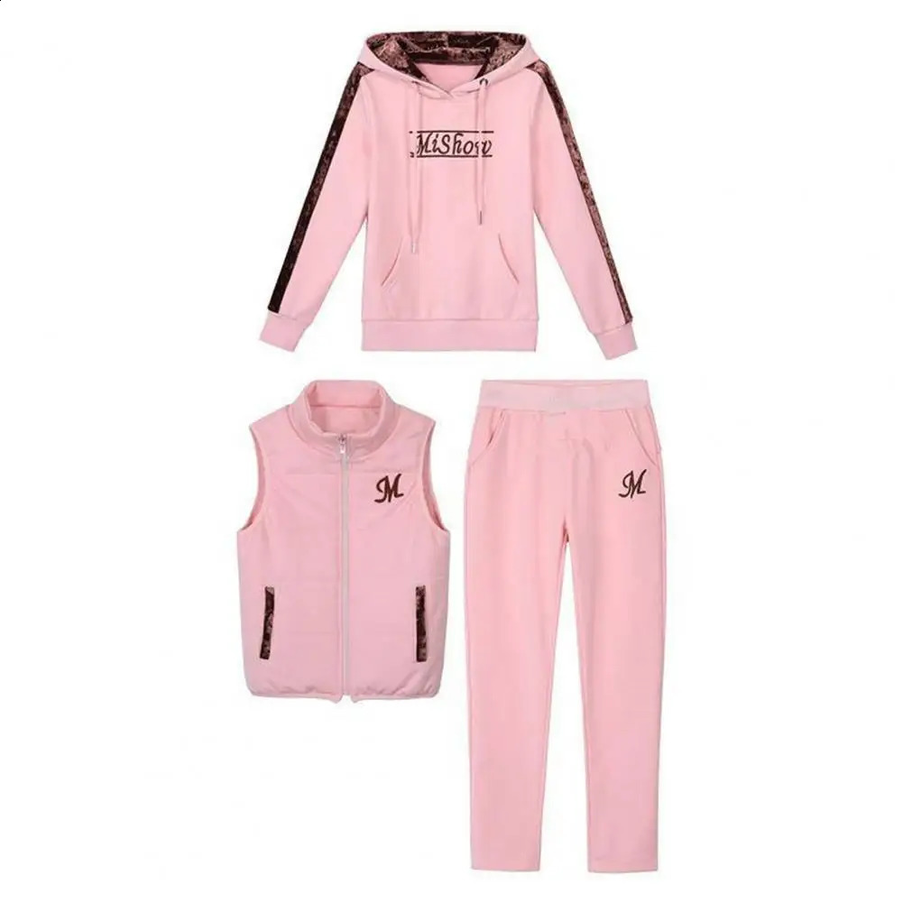 Trendy Women Tracksuit Drawstring Patchwork Color Casual Outfit Autumn Winter Hooded Loose Fit Female Casual Tracksuit 240812