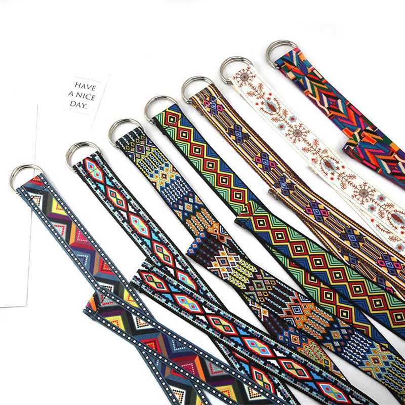Belts Fashion printed canvas belt womens metal D-ring buckle waistband belt jeans dress Trouser womens decorative waistband Harajuku Y2408108ERA