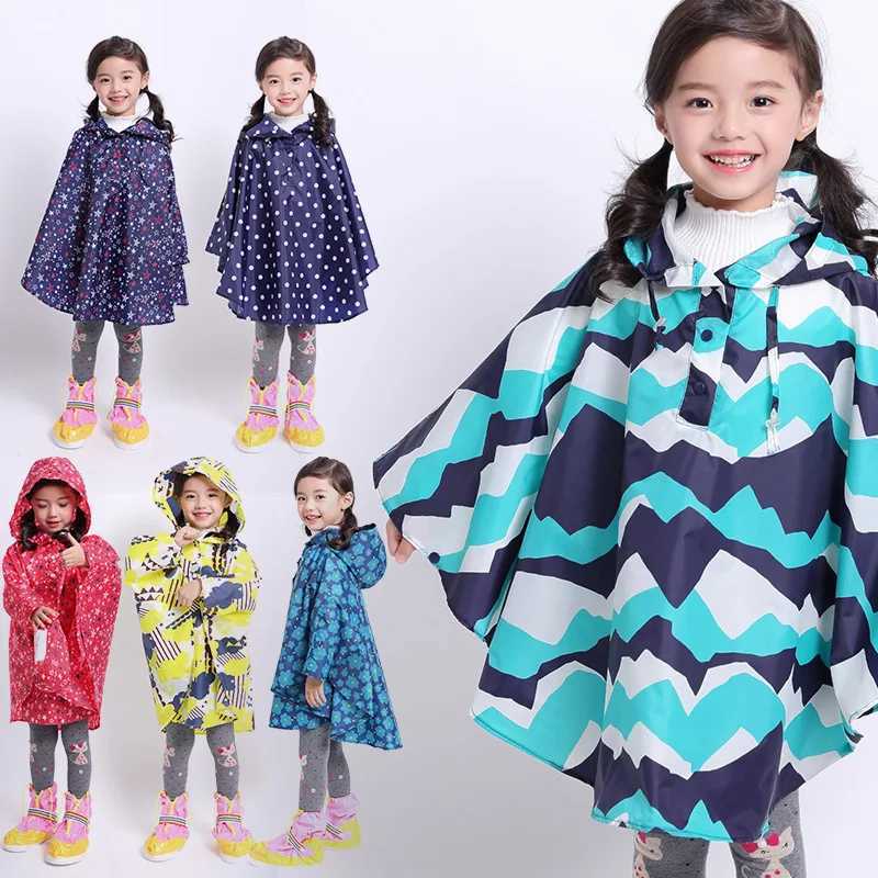 Kids Stylish Rain Poncho Waterproof Jacket Coat for Girls Boys Cape coat Hooded wear Printed Thin rain jacket Y240810
