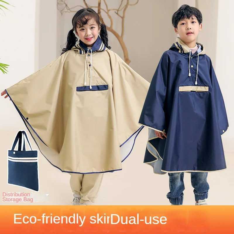 Childrens raincoat cloak style boys and girls schoolbags senior primary school childrens poncho riding electric car raincoat Y240810