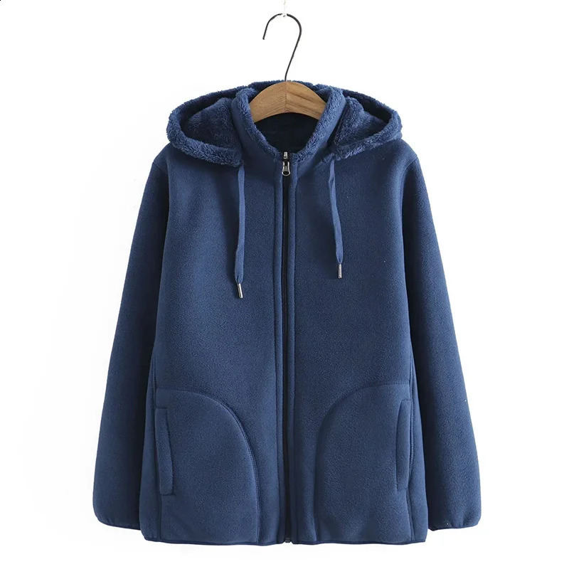 Autumn Winter Polar Fleece Coat Women Thicken Warm Hoodies Sweaters Jackets Middle-age Female Zip-up Outerwear Casual Tops 240812