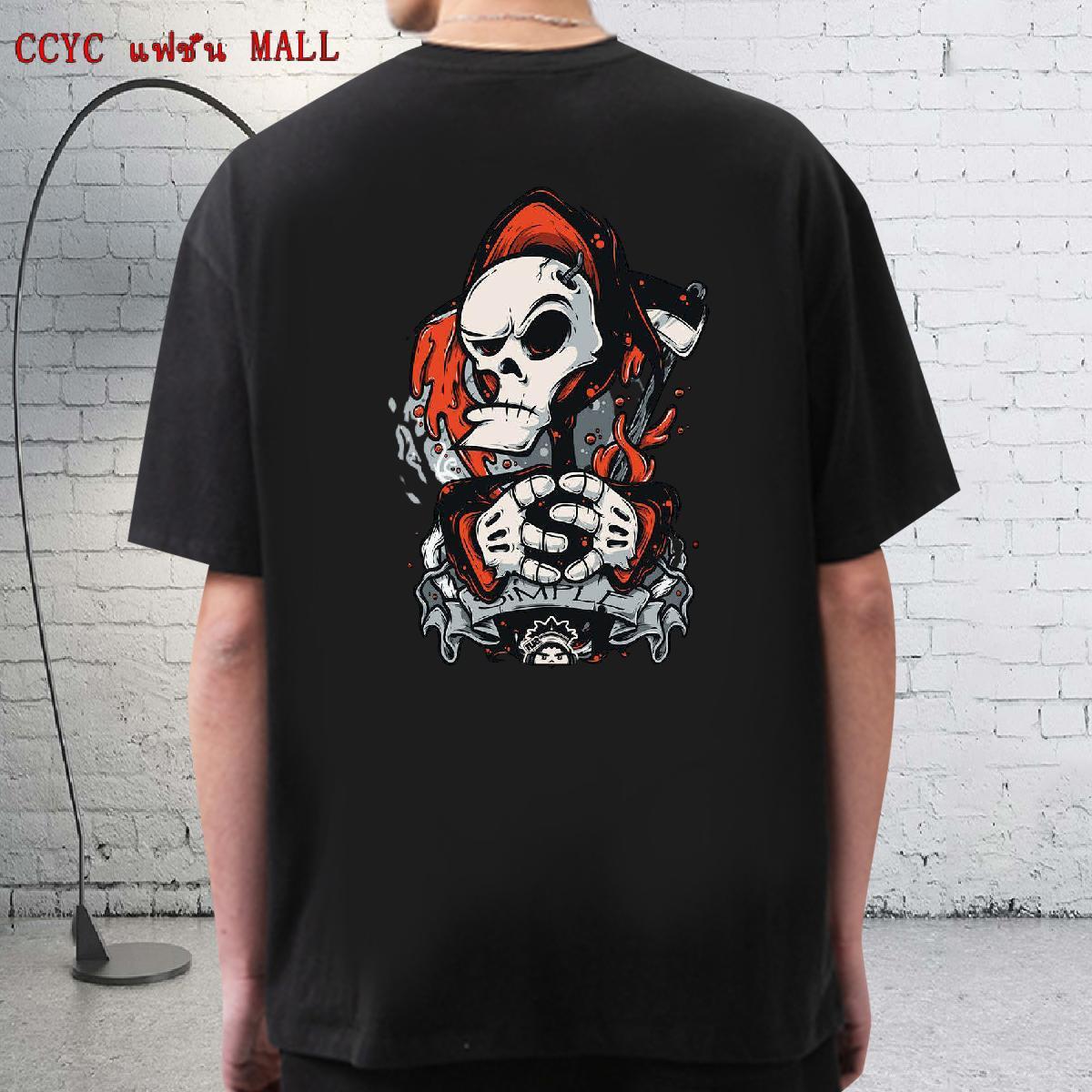 Classic T Shirt For Man skull Wear 230g Pure Cotton Anime Printing Street High Quality Plus Size Cartoon O Neck Short Sleeves Men Clothes T-Shirt