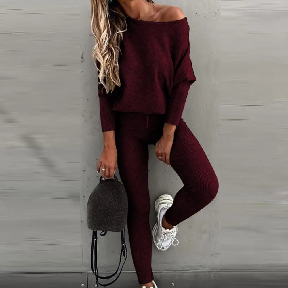2Pcs/Set Fitness Trendy Women Tracksuit Round Neck Sweatshirt Blouse Drawstring Pants Set Female Pullover Sweatpants Sports Suit 240812