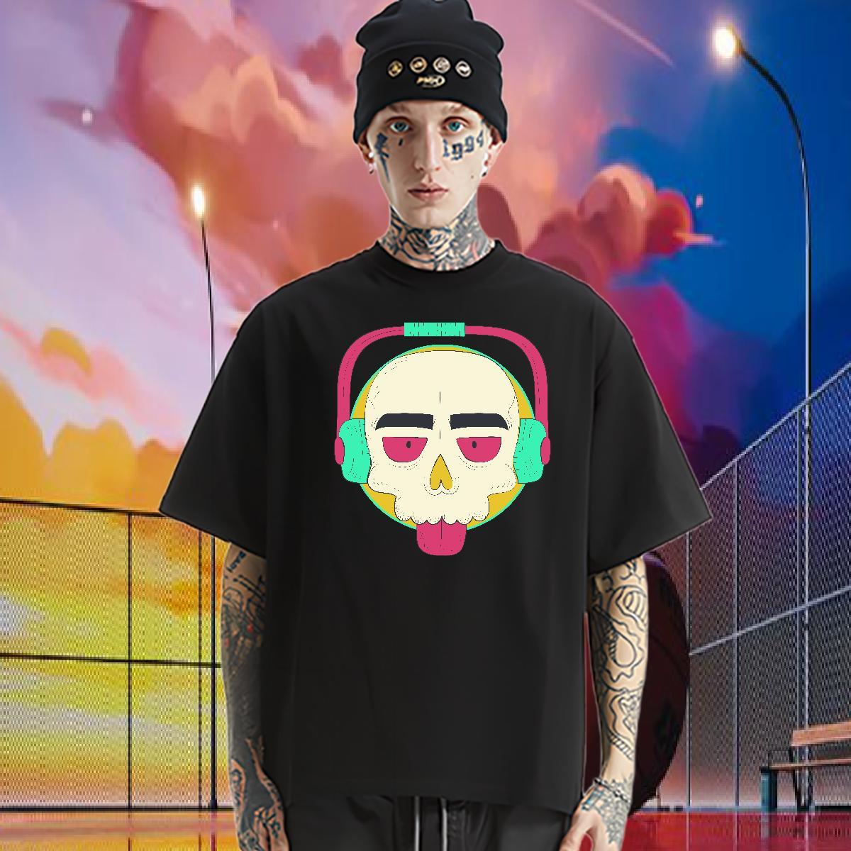 Fashion Design T Shirt For Man skull Tops Tees 230g 100% Cotton Street Wear TOP Quality Floral Print Breathable Crew Neck Mens Tshirts