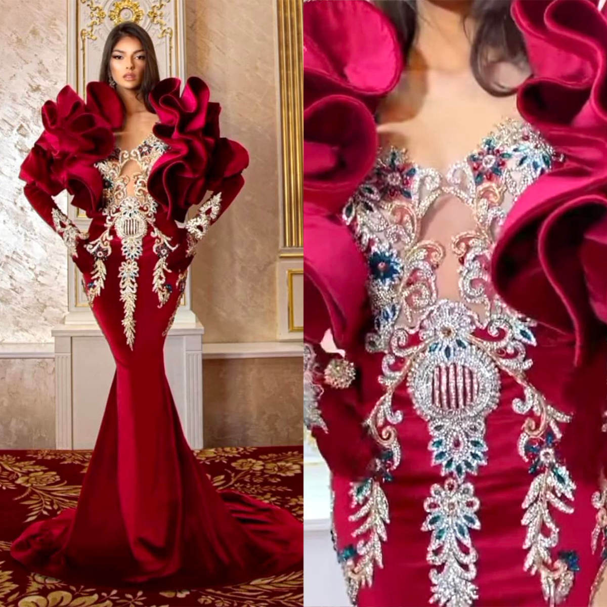 Designer A-line Prom Dresses Colorful Beads Appliques Pleat Gloves Sweep Train Backless Zipper Custom Made Plus Size Shining Party Evening Dress Vesti