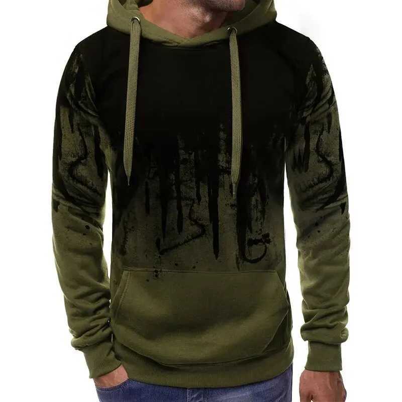Gradient Print Mens Pullover Hooded Sweatshirt Spring Autumn Daily Fitness Sportswear Fashion Casual Hoodies Loose ClothingXJ240812