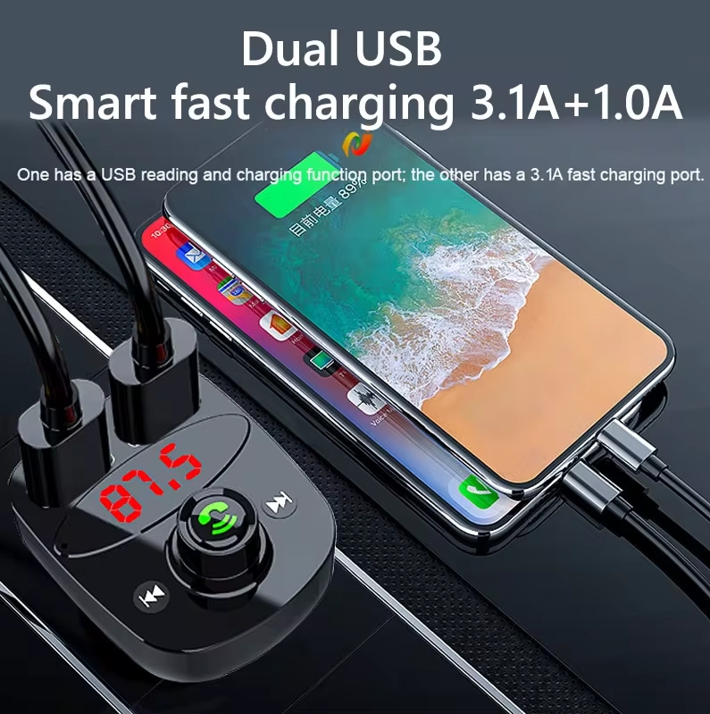 Bluetooth Car MP3 Player Multifunctional Dual USB Car Charging Cigarette Lighter Hands-free FM Bluetooth Transmitter