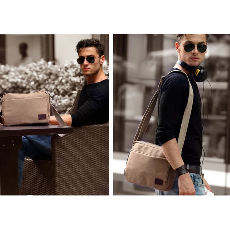 Canvas bag for men retro cross shaped shoulder multifunctional leisure travel messenger wallet Bolso outdoor and office 240810