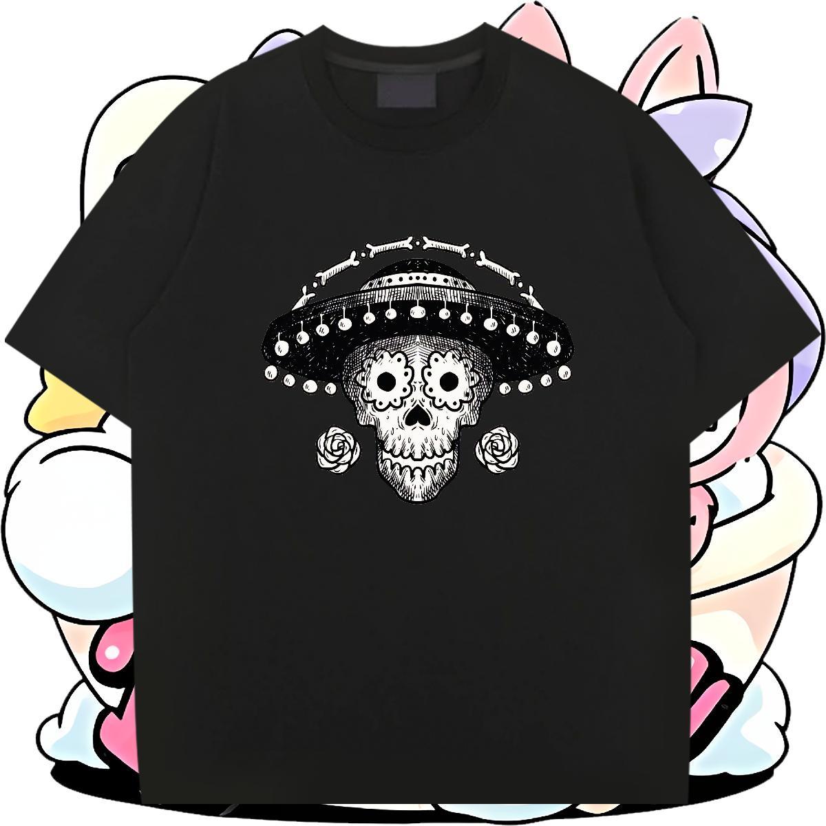 DIY Customized Mens T Shirts skull Top Tees 230g Pure Cotton Outdoor Loose Cartoon Printing L-4XL Short Sleeve O-Neck Mens Tshirts