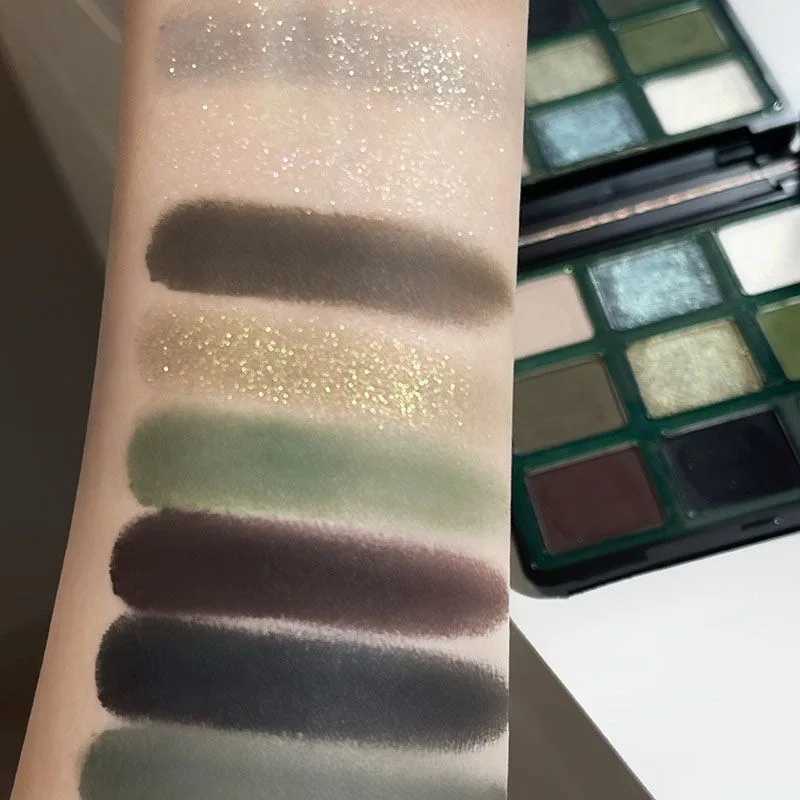 9-color eye shadow palette matte shiny green eye shadow sequins light eye shadow pigment professional makeup paletteW241212