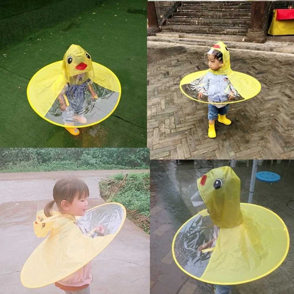 Cute Creative Toddler Baby Foldable Cartoon Duck Rainwear Kids Raincoat UFO Rain Coat Cover Baby Outdoor Poncho Raincoats Y240810