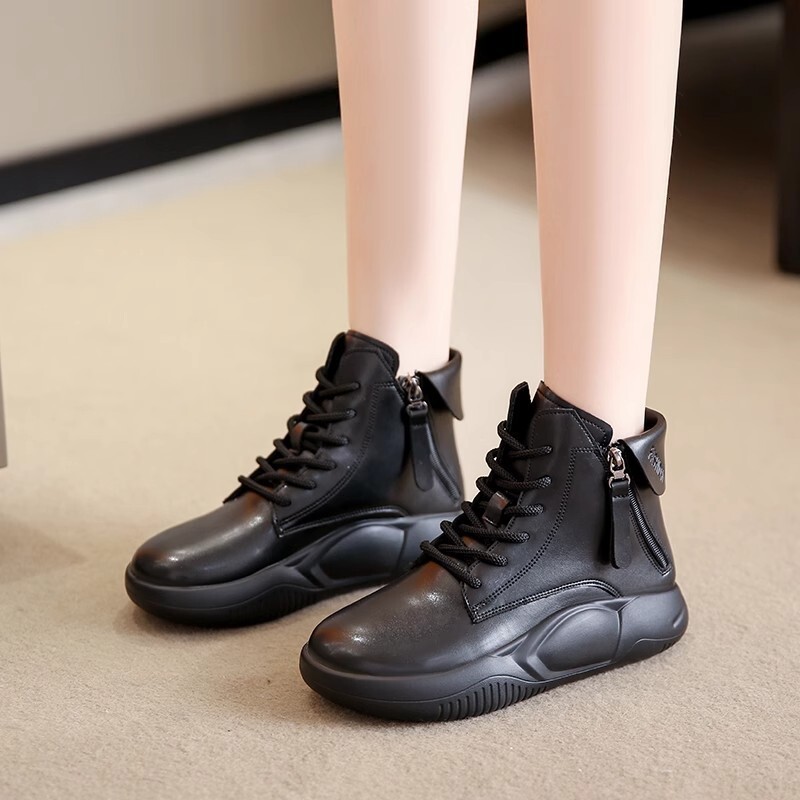 Ddmysports Thick Soled Martin Boots For Women New Autumn And Winter With Plush Leather Short Sponge Sole High Top Casual White Shoes Outdoor Shoes