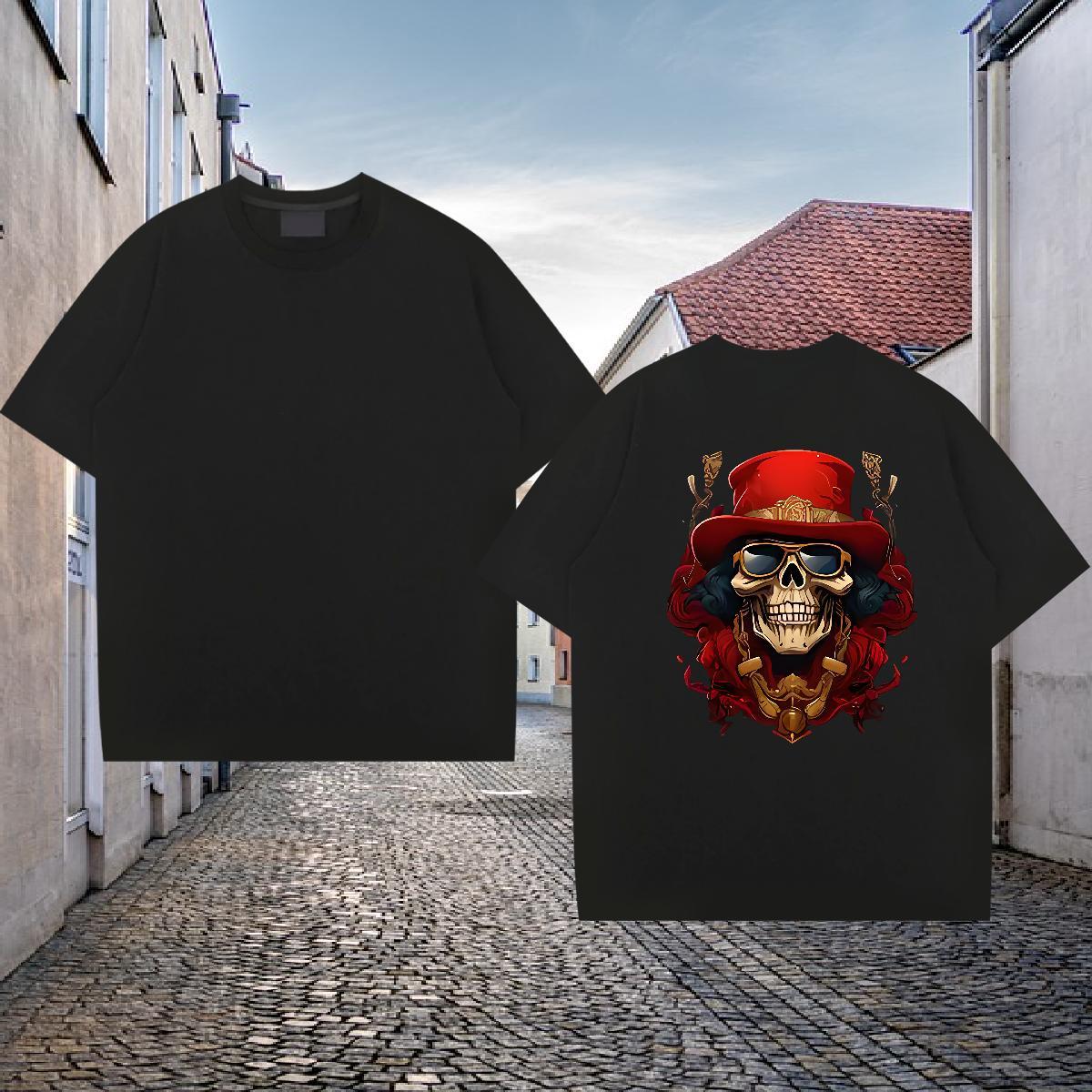 2024 New Men T Shirts skull Polos 230g 100% Cotton Street Casual Unisex Floral Print Breathable Soft Couples T Shirts