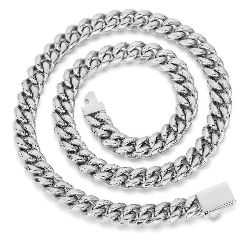 6mm-12mm Hip Hop Stainless Steel Miami Cuban Link Chain Necklace Full 5A Zircon Spring Clasp 18K Gold Plated Accessories Jewelry Set