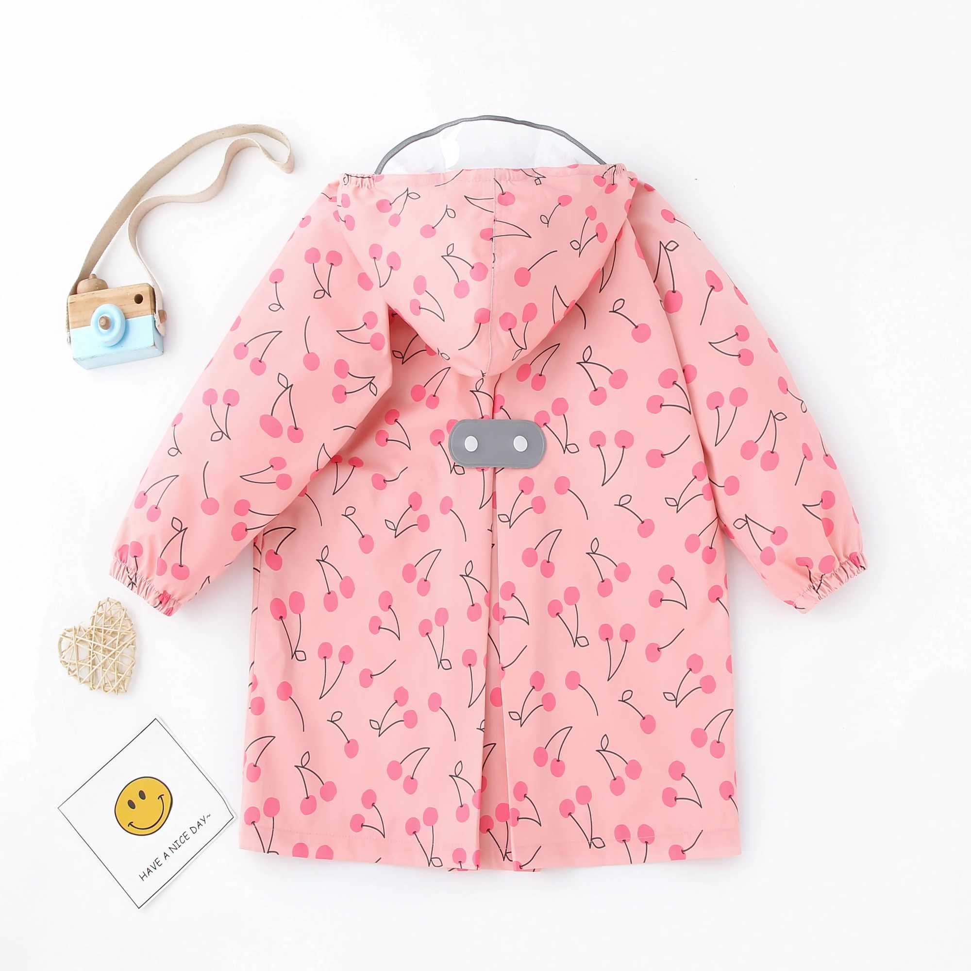 Pink Cherry Children Raincoat Childrens Rain Coat Kids Boy Girl Tour Light Waterproof Soft Rainwear Raincoats Y240810